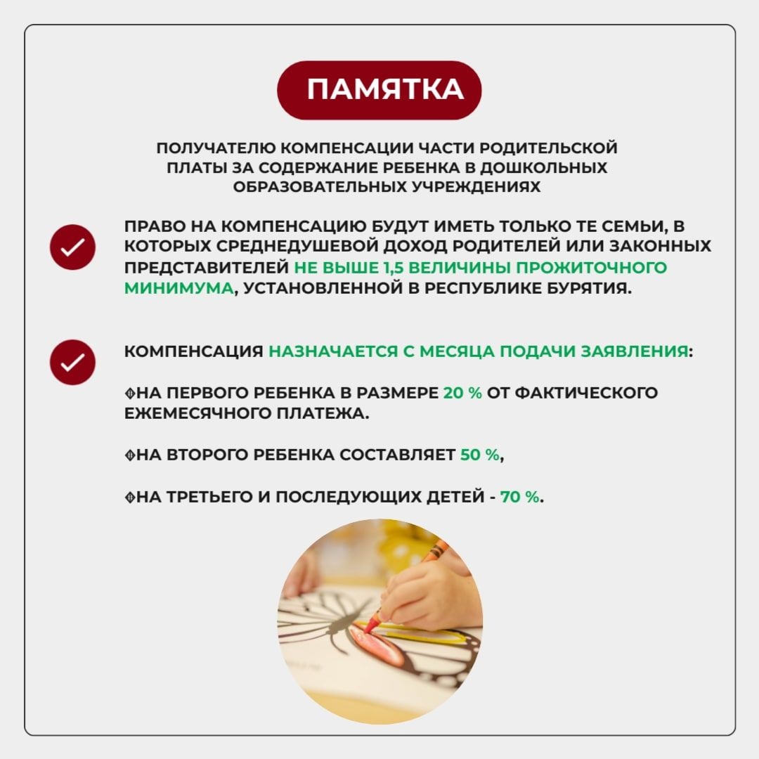 Компенсация родительской платы за детский сад .